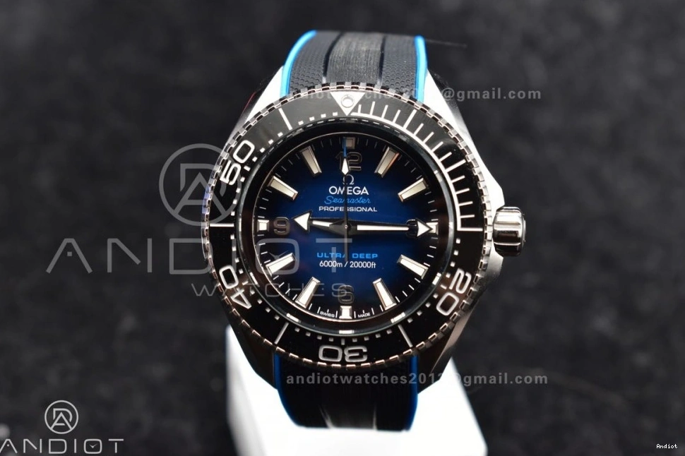TF 1:1 6000M Dial Seamaster Black Deep Black Strap Ceramic Ultra A2824 Edition Bezel on Blue Rubber SS Best 0302